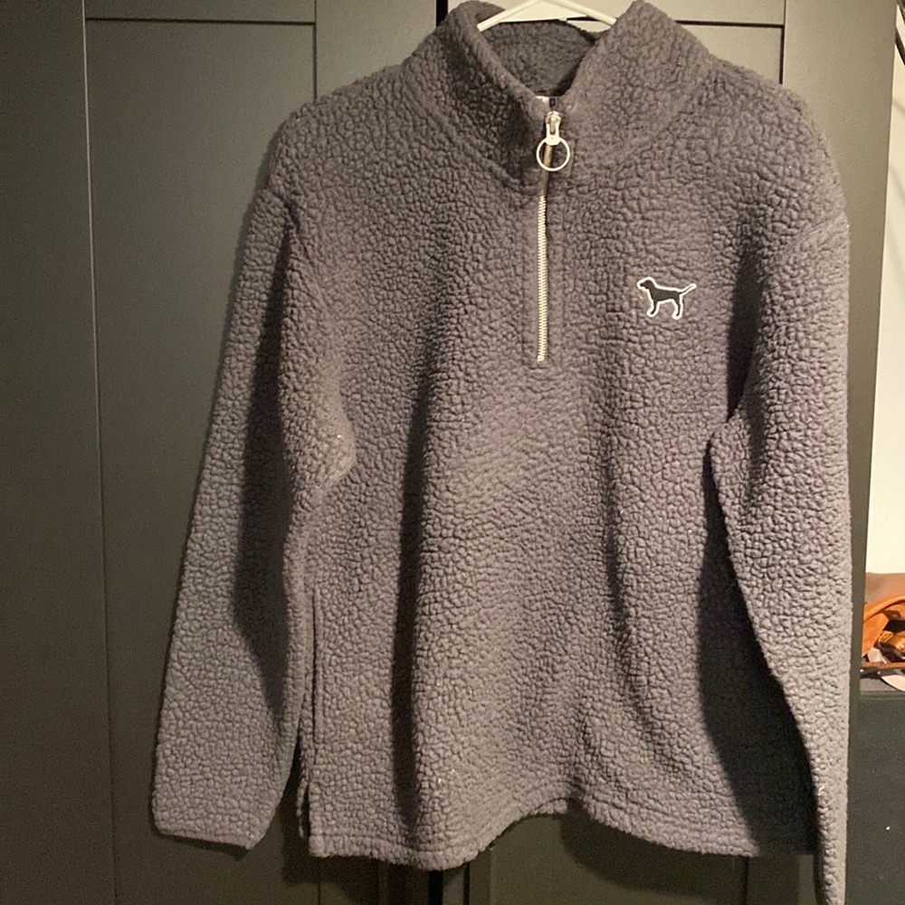 Gray quarter zip PINK Sherpa